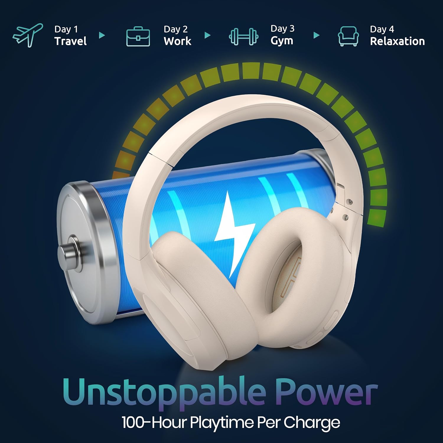 Long Run Technologies Active Noise Cancelling Headphones - Wireless Over-Ear with 100H Battery & Hi-Res Audio