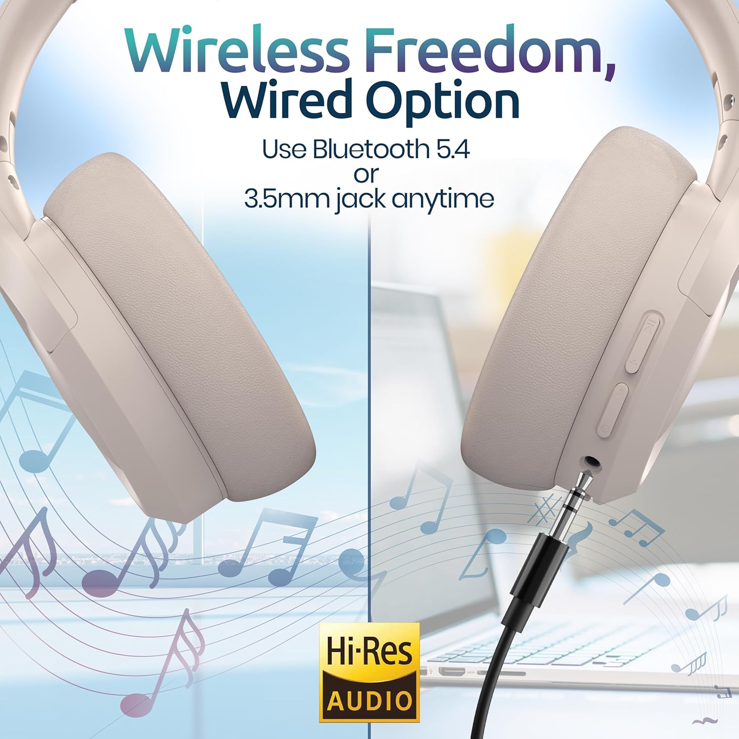 Long Run Technologies Active Noise Cancelling Headphones - Wireless Over-Ear with 100H Battery & Hi-Res Audio