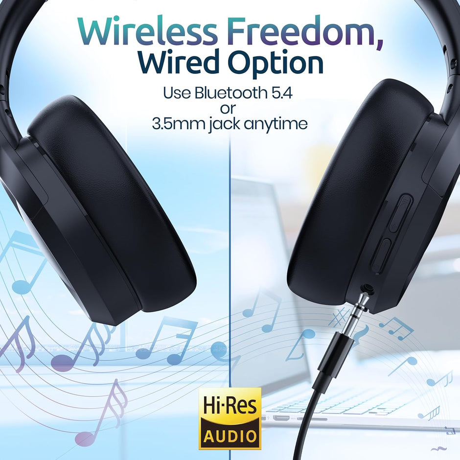 Long Run Technologies Active Noise Cancelling Headphones - Wireless Over-Ear with 100H Battery & Hi-Res Audio
