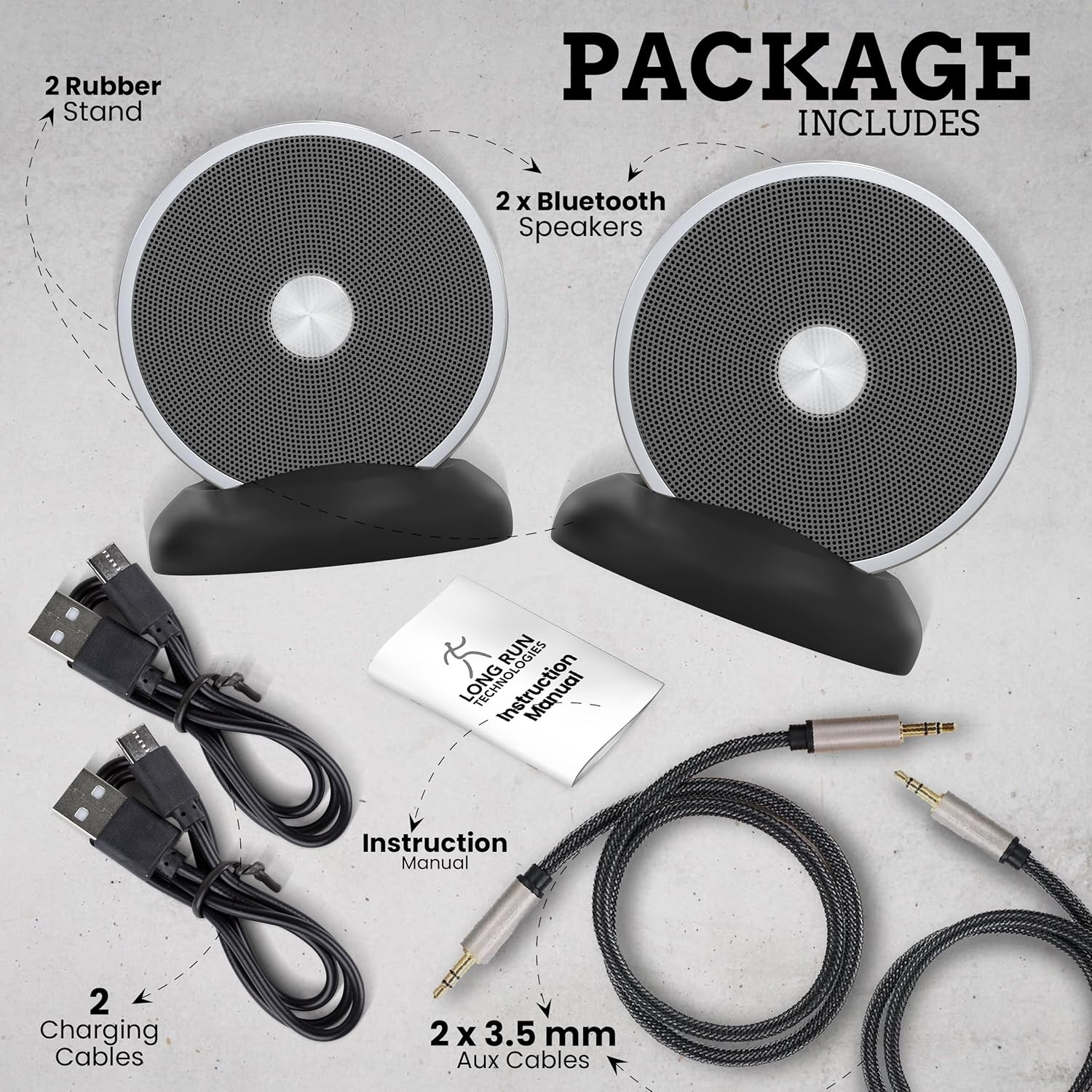 Long Run Technologies Dual Bluetooth Speakers - Wireless Stereo Pair with Unlimited Multi-Speaker Pairing