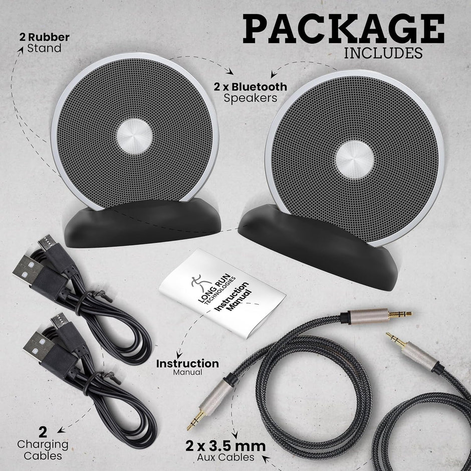 Long Run Technologies Dual Bluetooth Speakers - Wireless Stereo Pair with Unlimited Multi-Speaker Pairing